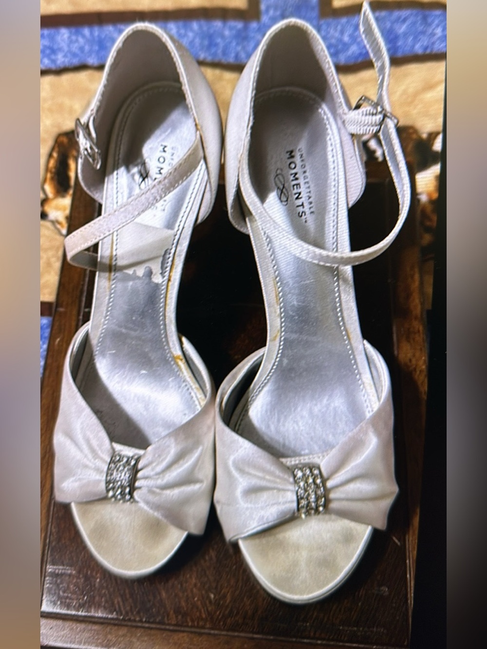 Unforgettable Moments White Satin Rhinestone Bridal Heels – Size 7.5